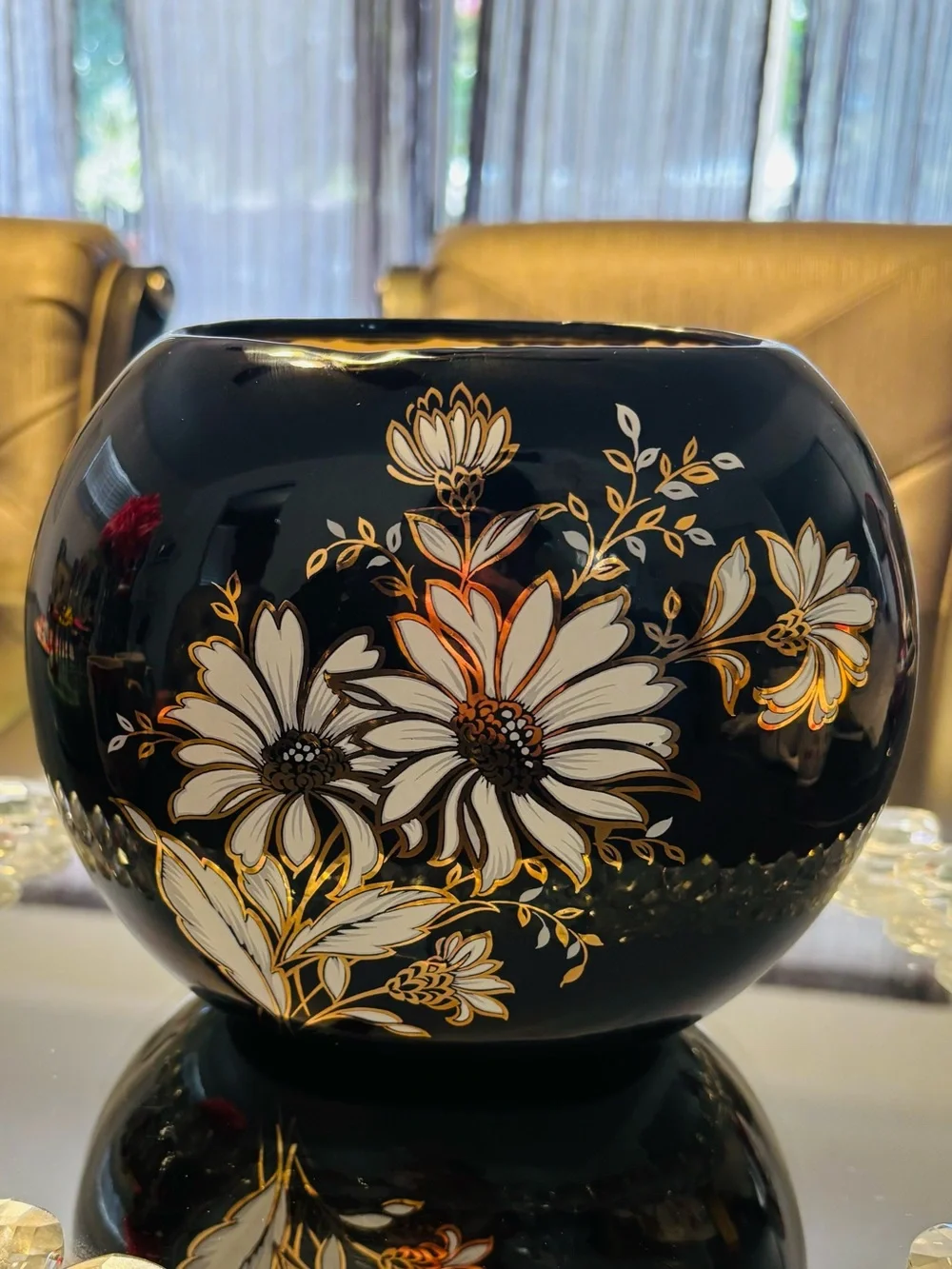 Grandmas Vase…..80s Black Floral Decorative Ceramic